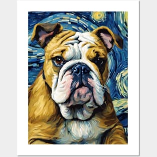 English Bulldog Dog Breed Painting in a Van Gogh Starry Night Art Style Posters and Art